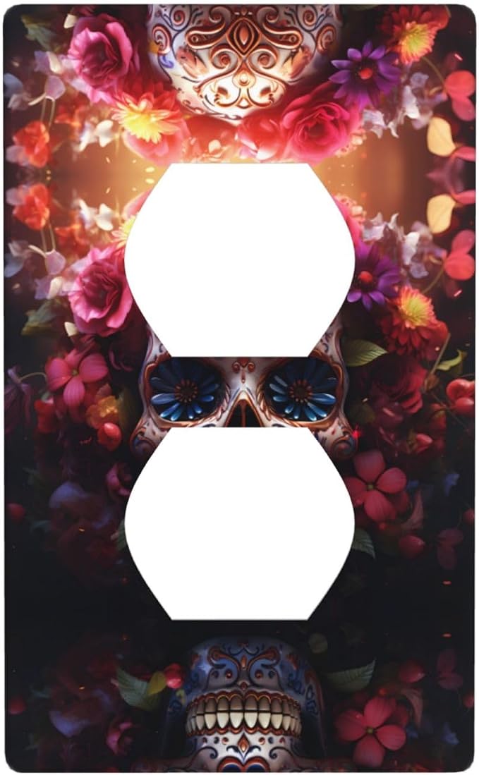 Sugar Horror Skull and Flowers Duplex Decorative Wall Plate 4.5x2.76 in - skull plate