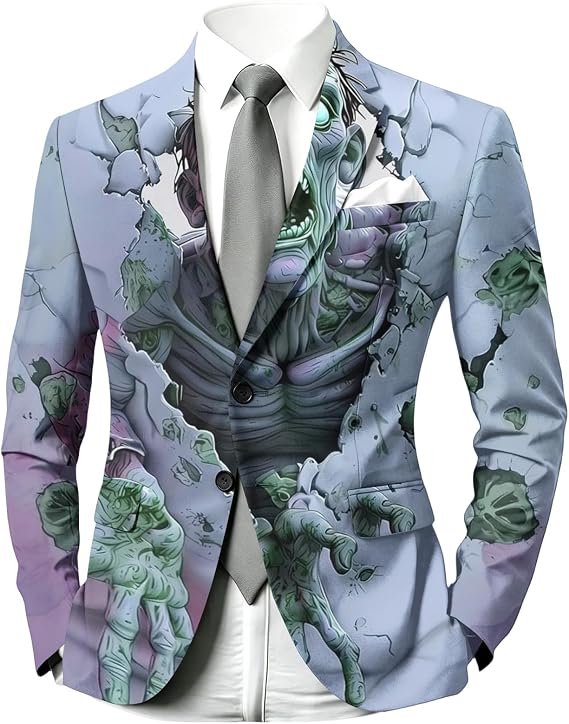 Halloween Blazers for Men Slim Fit Skeleton Skull Print Fall Winter Jacket Cardigan - skull jacket