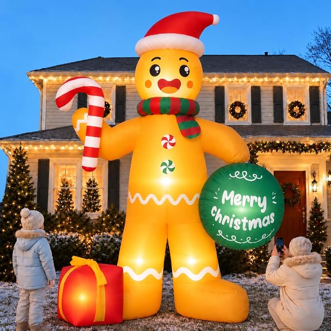 11.5FT Christmas Inflatables Gingerbread Outdoor Decoration with LED Lights - skull inflatable