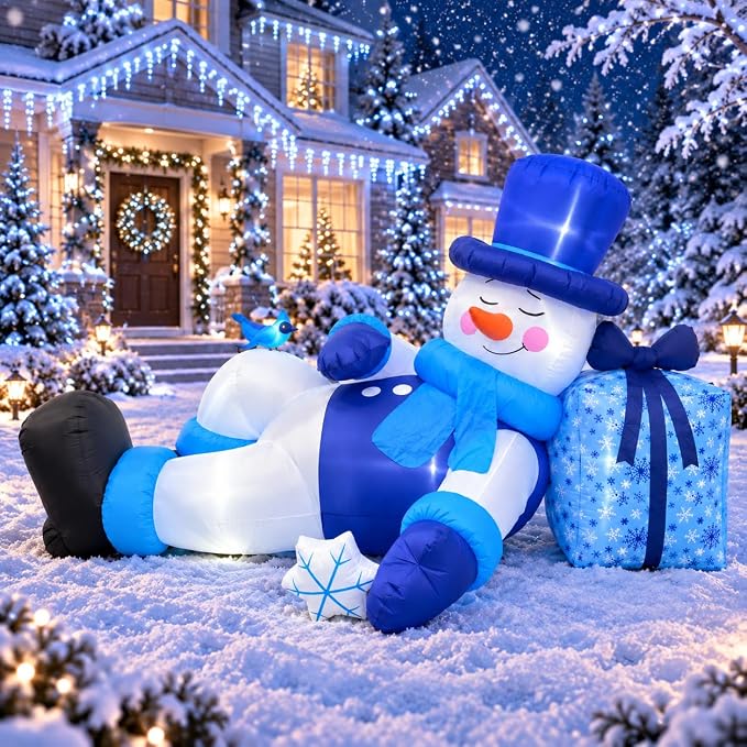 9.8FT Long Christmas Inflatable Reclining Snowman Outdoor Decorations