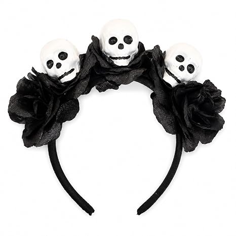Halloween Skull Rose Headband Black Flower White Skull Hair - sugar skull costume