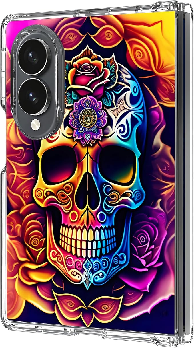 Bcov Case for Galaxy Z Fold 8,Colorful Mandala Skull Flowers Anti-Scratch Solid Hard case Protective Shookproof Phone Cover for Samsung Galaxy Z Fold8 - Skull phone case