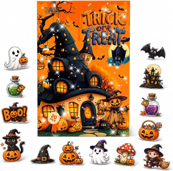 Halloween Sticker Book, 20-Page PET Stickers, Orange Witch House - skull sticker