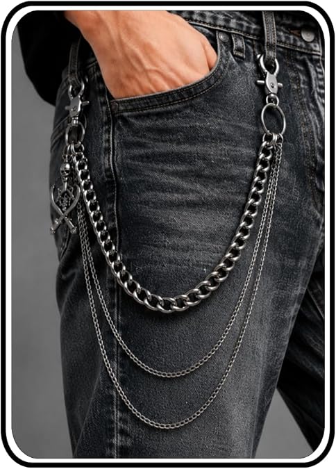Pants Chain for Men & Women,Black Skull Wallet Chain for Jeans - skull wallet