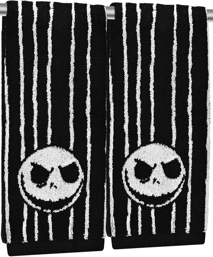 Halloween Striped Skull Hand Towels 2 Pack, Reversible Cotton Décor - skull toilet paper
