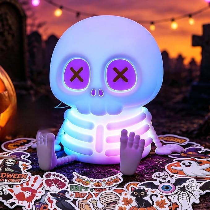 Skeleton Lamp for Halloween Decor, Silicone Skull Lamp +50 Stickers - skull lamp