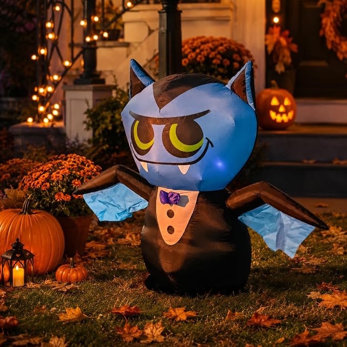 4FT Halloween Inflatable Decoration with LED Lights, Blow Up Outdoor Yard Decor for Lawn, Garden, Porch, Halloween Party and Holiday Display (Vampire Bat) - skull inflatable