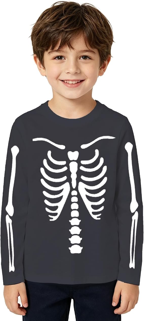 Kids Halloween Shirt Toddler Boys Girls Halloween Skeleton Long Sleeve 3-7Y - skeleton
