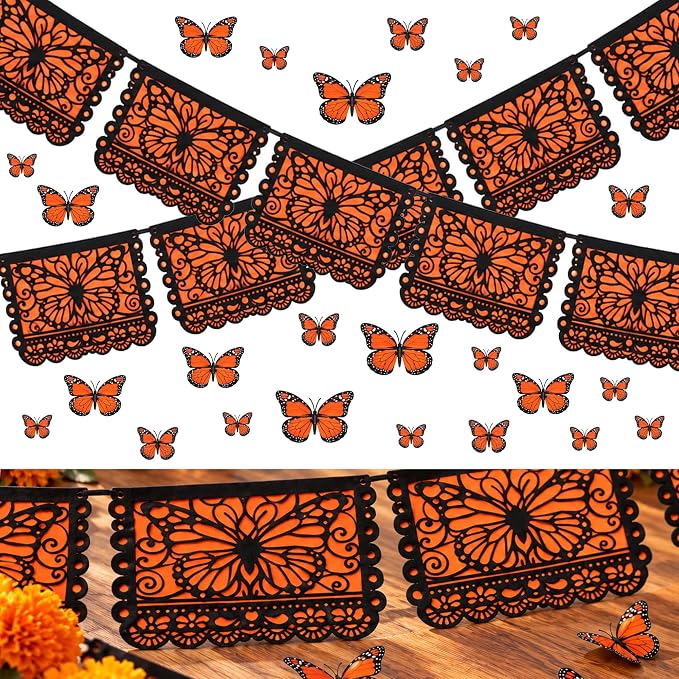 2 Pack Dia De Los Muertos Monarch Butterfly Banner with Butterfly Decor - skull carpet