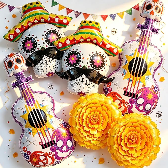 Sugar Skull Balloons Day of the Dead Balloons Marigold Dia De Los Muertos Decor Day of the Dead Party Decorations Co-cooo Theme Birthday Party Decorations Mexican Party Fiesta Party Halloween Decor - skull inflatable