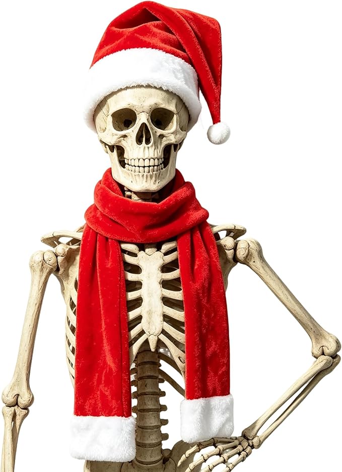 12 Foot Skeleton Christmas Costume Set,Giant Skeleton Santa Hat Decor - skeleton