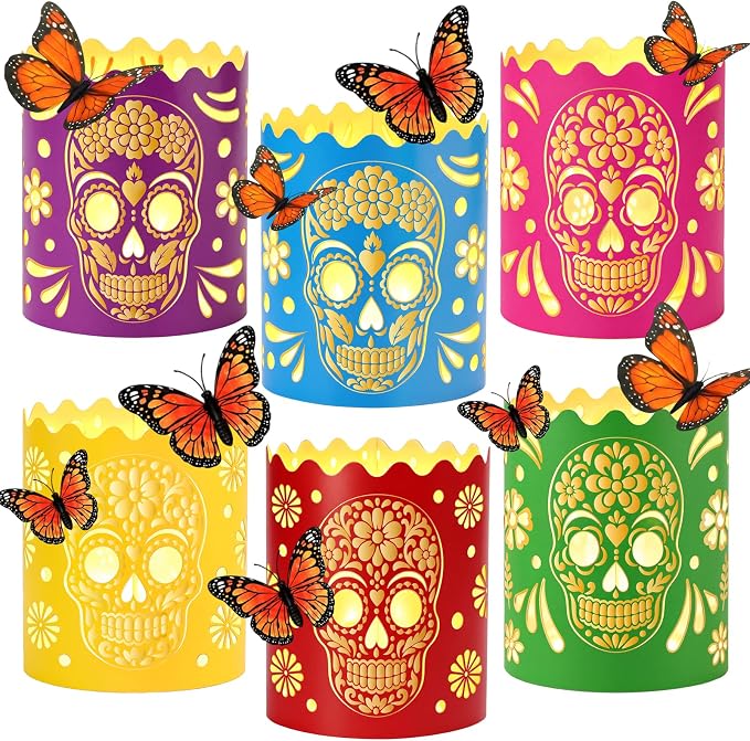 30PCS Dia De Los Muertos Candle Holders Butterfly Decorations for Altar - skull candle