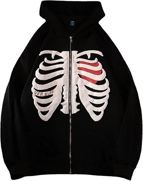 Skeleton Zip Up Hoodie Y2k Skeleton Sweatshirt Jacket Streetwear Hoodies for Men Women Thoracic Heart Skull Hoodie - skull jacket