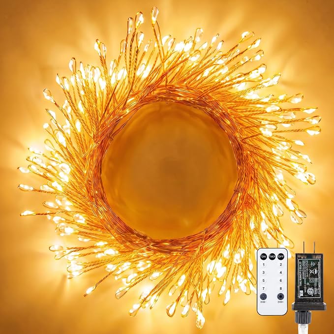 Fairy Lights Plug in, 30FT 300LED Twinkle Firecrackers String Lights, Remote and Timer, Waterproof 8 Modes Christmas Tree Cluster Lights for Bedroom Holiday Christmas Decorations, Warm White - string light