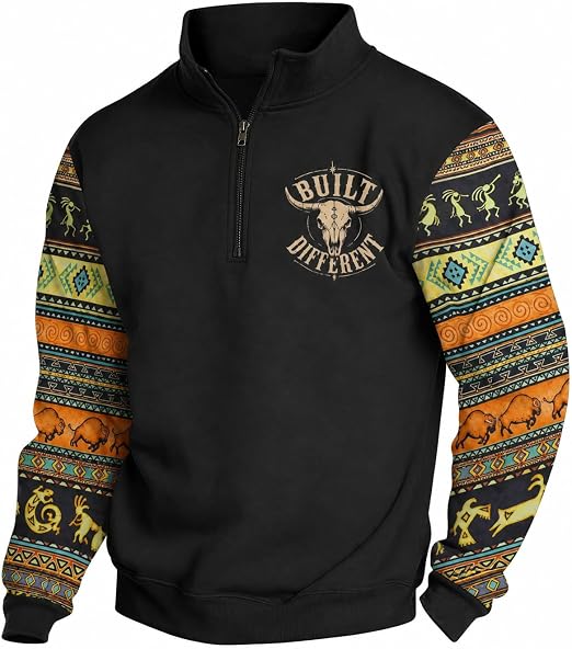 Men's Western Quarter Zip Sweatshirt Country Cowboy Pullover Tops - skull sweatshirts