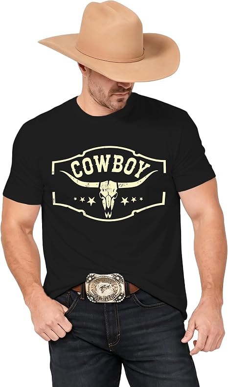 Mens Western Cowboy Shirts Cow Skull Shirt Country Concert Music Top - skull tshirt