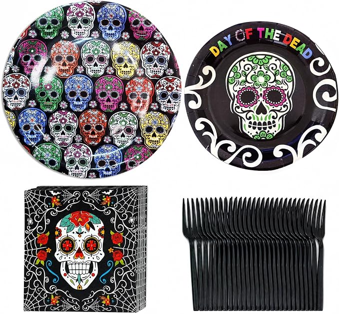 Halloween Plates and Napkins Set 96 Pack Skull Party Supplies
