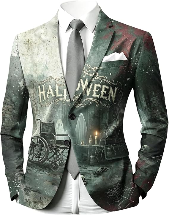 Halloween Sport Coats for Men Lapel Blazer Slim Fit Funny Print Sport Cardigan - skull jacket