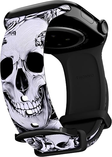 Two-Tone Stylish Floral Printed Band Compatible with Apple Watch - skull watch