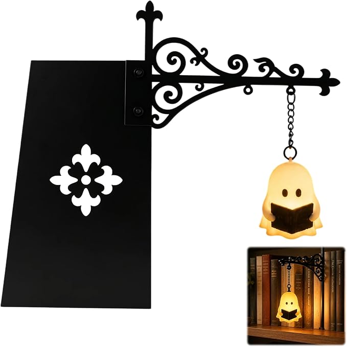 Bookshelf Lantern, Bookshelf Light, 3D Ghost Reading Book Lamp, Halloween Lamp for for Home Library,Study and Reading Corner, Mantel & Halloween Home Decorations