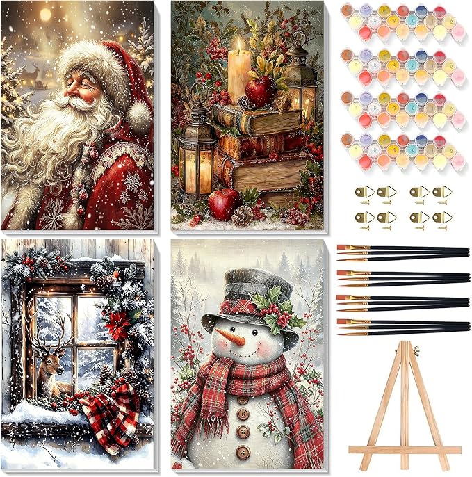 Christmas Paint by Numbers for Adults with Framed Canvas - Wooden Easel - skull painting