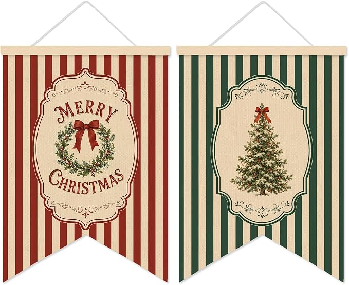 LARNDUMAMA Vintage Christmas Wreath Wall Art Canvas Banner Poster Set of 2 - skull wall art