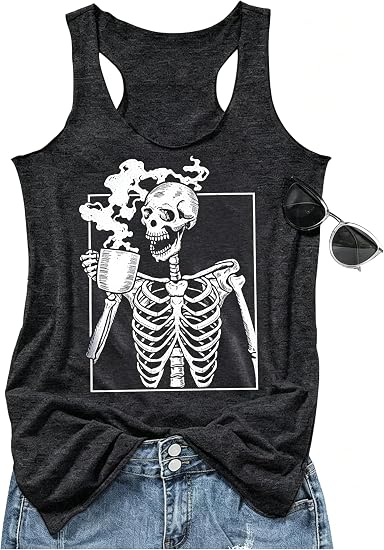 hcihgzr Womens Funny Skull Skeleton Gothic Graphic Racerback Tank Tops - skull leggings
