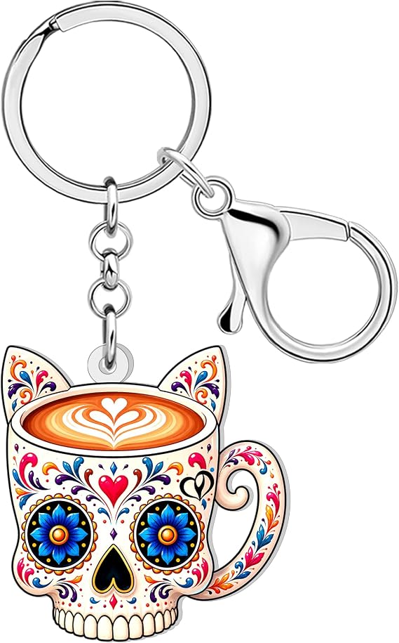 Halloween Gothic Sugar Skull Cup Keychain Coffee Lovers Gifts
