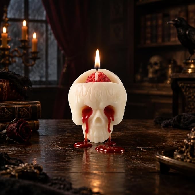 Halloween Skull Candle, Red Wax Eye Socket Gothic Decor - skull candle