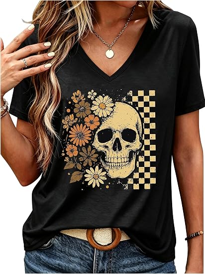 Country Concert Outfits for Women Graphic Tees Vintage Tshirts Cowgirl Tops - skull tshirt
