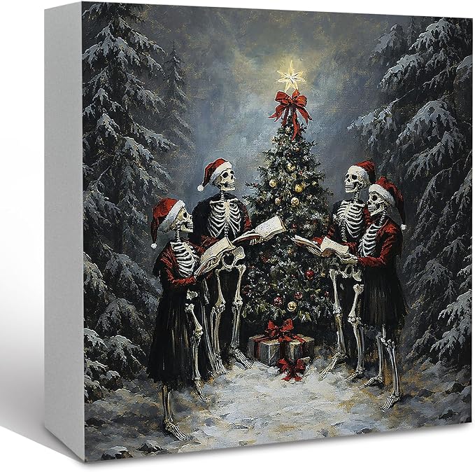 Gothic Christmas Wooden Box Desk Decor, Skeleton Ghost Decor - skeleton