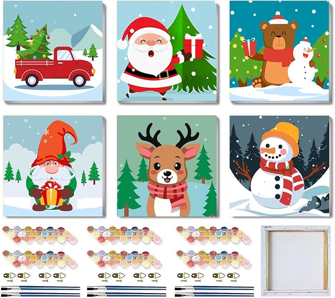 LDXWQF 6 Pack Christmas Paint by Numbers Kit for Adults with Frame - skull painting