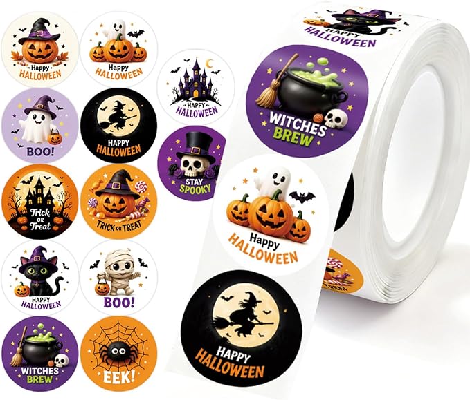 Halloween Witch Stickers Roll 500PCS, Spooky Party Labels - skull sticker