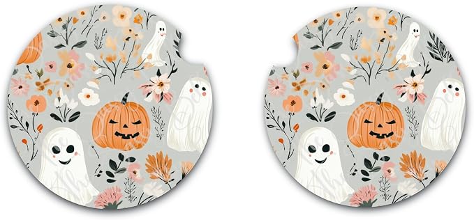 Halloween Ghost Cute Car Coasters, Neoprene - skull coaster