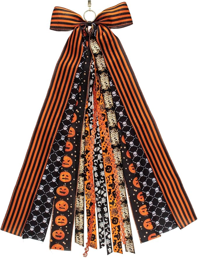 Large Halloween Wreath Sash Halloween Bow for Front Door Wreath - skull wreath
