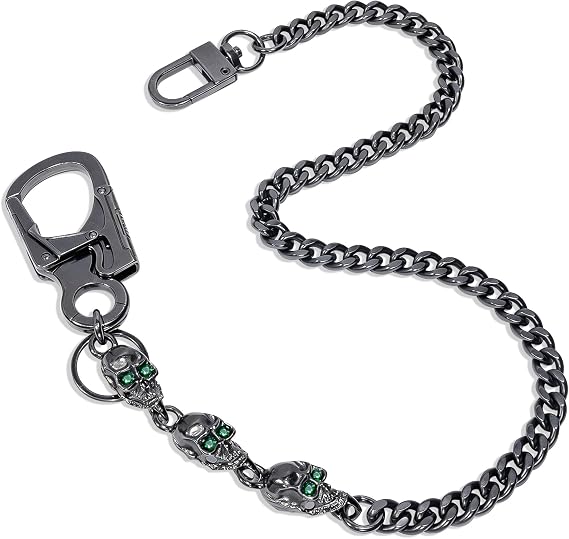 Ahiller Skull Wallet Pants Chain for Men, Anti Theft Double Lock Keychain - skull wallet