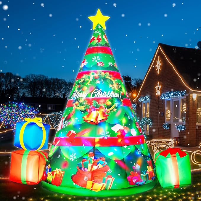 zukakii 7FT Christmas Inflatables Tree Built-in 360° Rotating Colorful LEDs Lighted Star Christmas Decoration Outdoor Blow up Yard Decorations Blowups for Xmas Party Holiday Lawn - skull inflatable