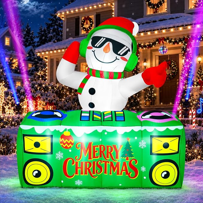 zukakii 6FT Christmas Inflatables Decoration Cool DJ Snowman with Bright Full-Body LEDs, Christmas Blow Up Yard Decorations Outdoor Blowups for Lawn Indoor Festival Party Xmas New Year Holiday - skull inflatable