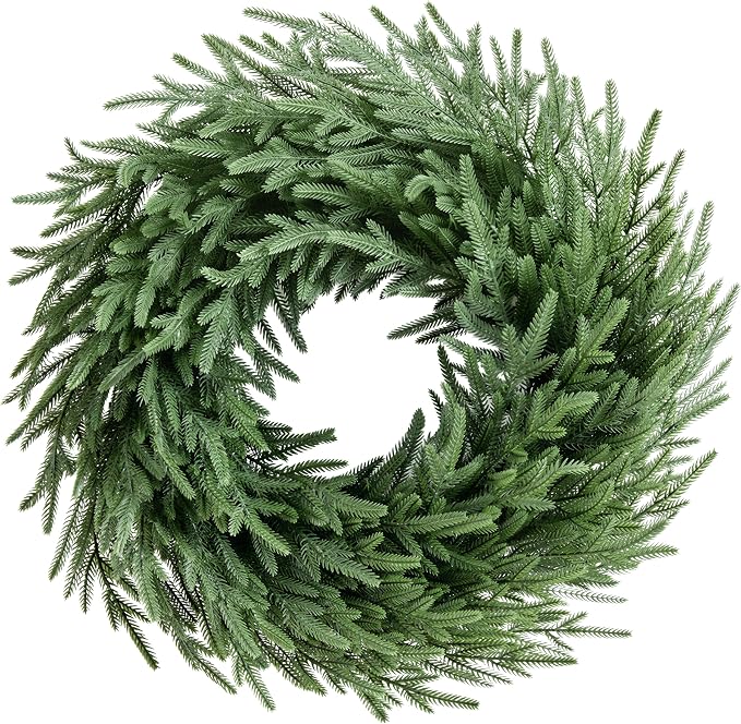 Yaheetech 26" Norfolk Pine Wreath for Front Door, Real Touch Xmas Wreath - skull wreath