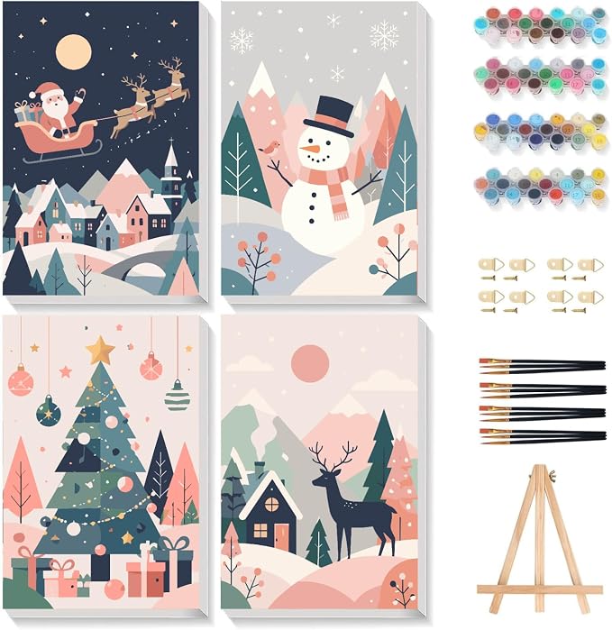 Gemozaic 4Pack Christmas Paint by Numbers Kit for Kids Ages 8-12, 8 x 12 in - skull painting