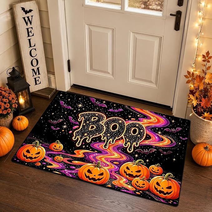 Boo Pumpkin Halloween Doormat 2X3, Spooky Welcome Mat