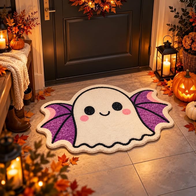 Halloween Area Rug Ghost Bat Wing Rug Halloween Mat - skull toilet mat