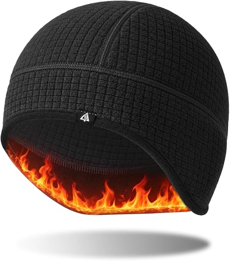Winter Thermal Skull Cap Helmet Liner, Waffle Knit Fleece Cycling Cap - skull hat