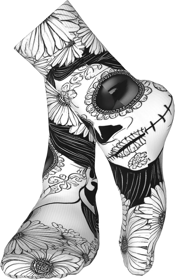 Flower White Horse Pattern Men's Dress Socks - sugar skull costume