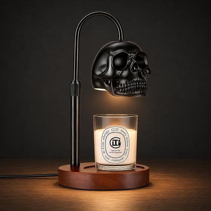 Skull Candle Warmer Lamp with Timer & Dimmer Black Spooky Halloween Decor - skull lamp