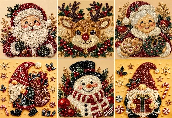 Christmas Diamond Painting Kit, 6 Pack Pearl Diamond Art Kits for Adults - skull painting
