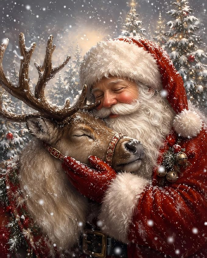 Tabszca Christmas Santa Elk Paint by Numbers Kit for Adults 16 X 20 Inch - skull painting