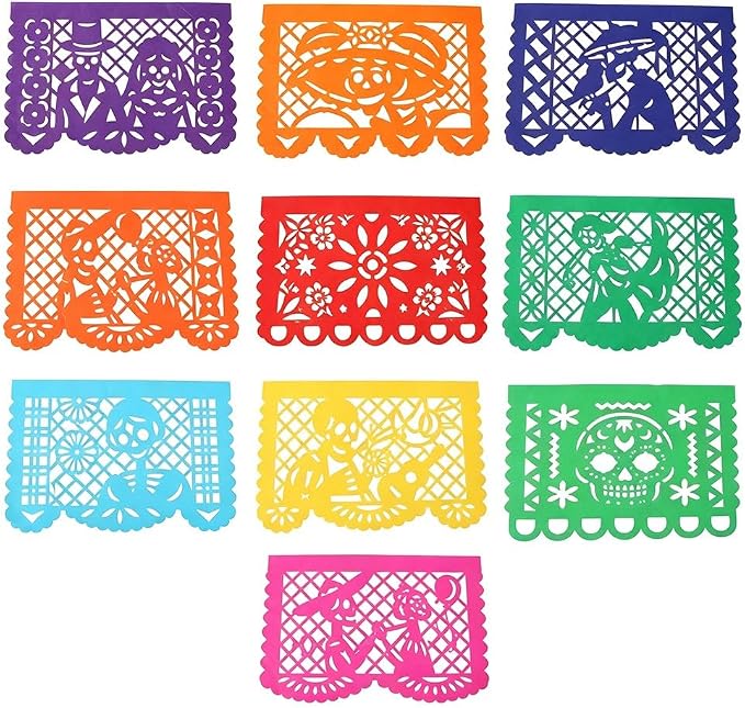 50 Sheets Papel Picado Mexican Party Decorations – 14.2 x 9.4 Inch Colorful Tissue Paper Banners, 10 Day of the Dead Designs, 5 of Each for Fiesta, Cinco de Mayo and Mexican Theme Parties - skull toilet paper