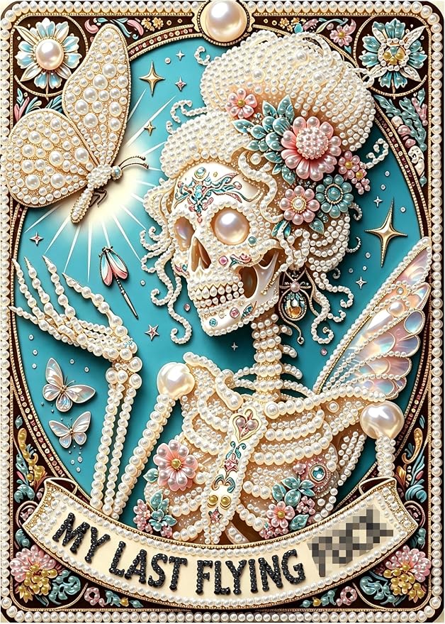 Pearl Diamond Art Kits for Adults Skull Last Flying 5D Diamond Painting Kit - skull wall art