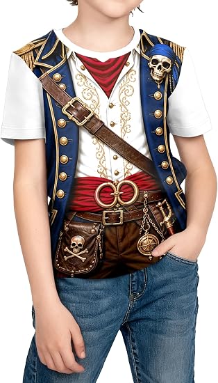 Pirate Shirts for Kids 3D Print Halloween Tees Skull Cowboys Western Tops - skull tshirt